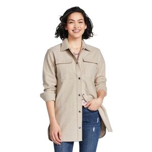 L.L. Bean Women's Signature Chamois Shirt Snap-Front Beige Women's Large